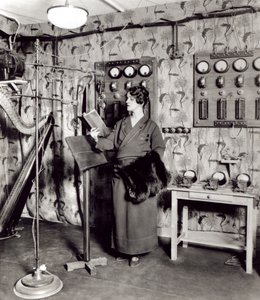 Beatrix Dussane in a radio recording studio, c.1936 by French Photographer
